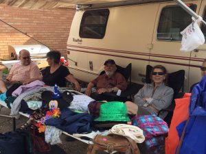Community members at the garage sale